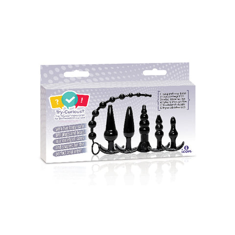 Try-Curious Anal Plug Kit (Black) – Set of 6 Body-Safe Anal Plugs > Anal Range > Butt Plug Kits