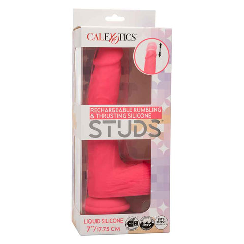 Rechargeable Rumbling Thrusting Silicone Stud Vibrator Pink 7 Inch DONGS