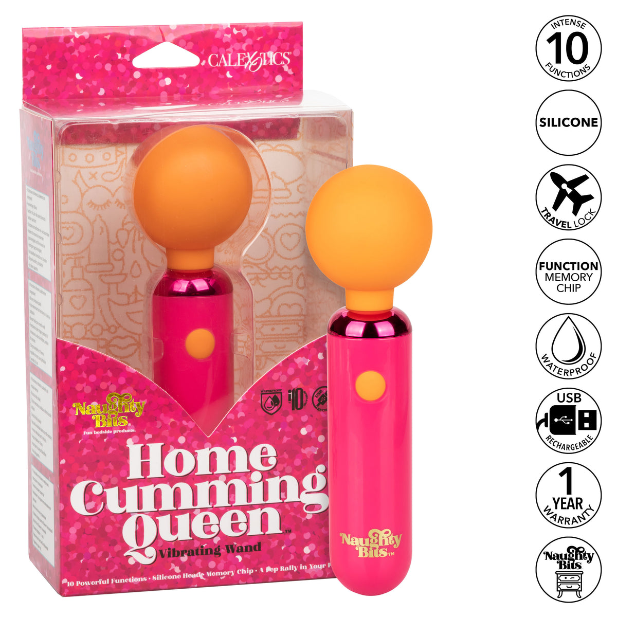 Naughty Bits Home Cumming Queen Vibrating Wand Pink and Orange Silicone Personal Massager > Sex Toys > Mini Massagers