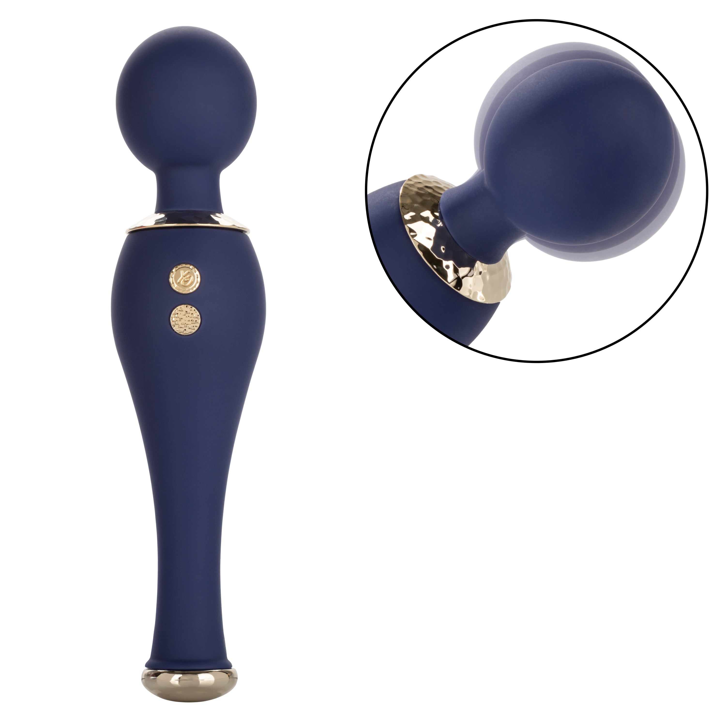 Chic Poppy Navy Blue Ultra-Plush Silicone Massager with 5 Vibration Levels and Gold Accents, Rechargeable, Waterproof > Sex Toys > Massage Wands