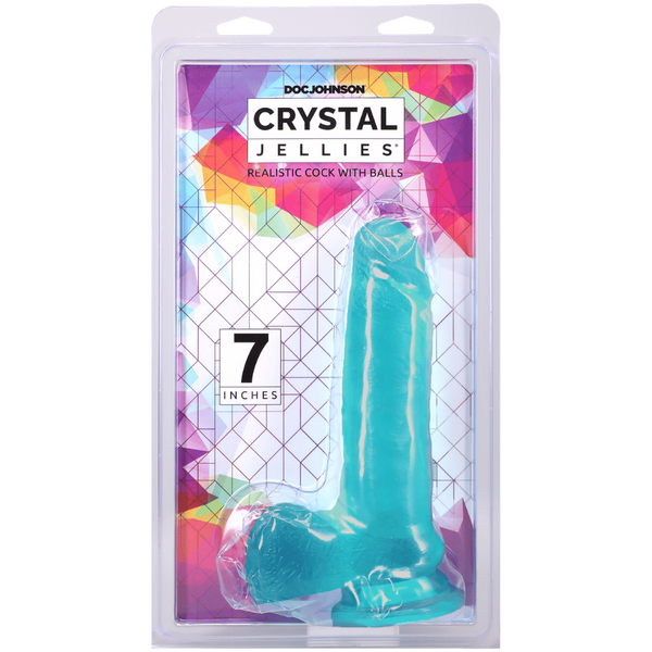 Crystal Jellies 7 Inch Realistic Cock With Balls Dildo Teal 7" > Dildos > Realistic Dildos