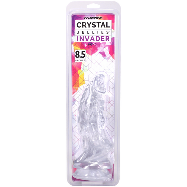 Crystal Jellies Mythical Invader 8.5 Inch Suction Cup Dildo Clear in packaging