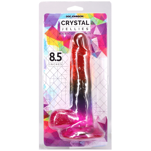 Crystal Jellies Rainbow Dong with Balls 8.5 Inch in packaging