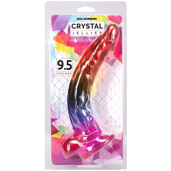 Crystal Jellies Rainbow Dong with Balls 9.5 Inch in packaging