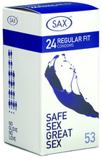 Sax Condoms Regular – Pack of 24 Strong Sensitive 53mm Latex Condoms One Size > Essentials > Condoms