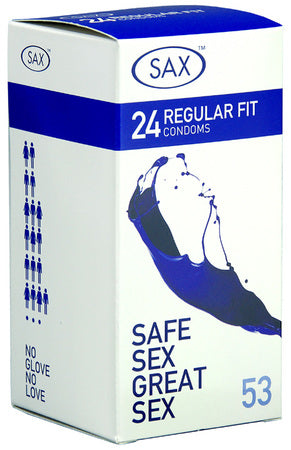 Sax Condoms Regular – Pack of 24 Strong Sensitive 53mm Latex Condoms One Size > Essentials > Condoms