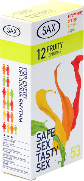 Sax Fruit Flavored Condom – Lubricated Twelve Piece Pack Default Title > Essentials > Condoms