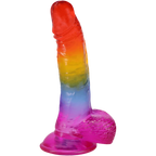 Crystal Jellies Rainbow Dong with Balls 8.5 Inch, angled view