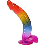 Crystal Jellies Rainbow Dong with Balls 9.5 Inch, angled view