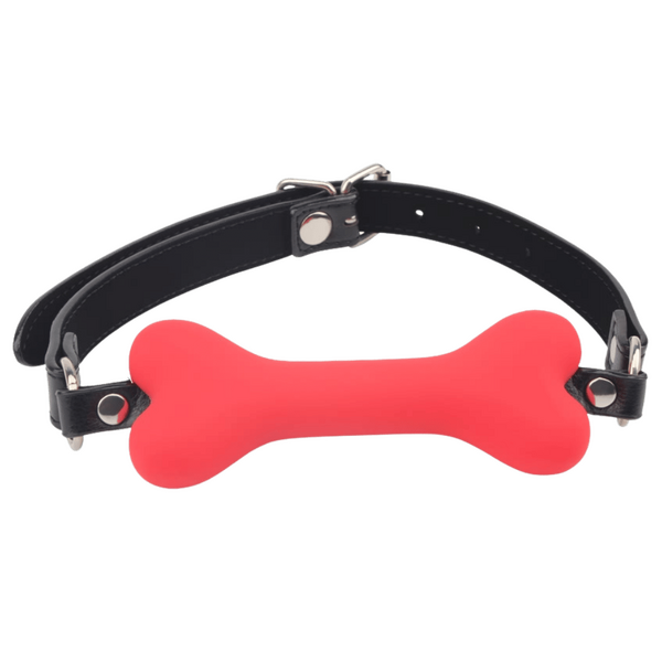 Fully Adjustable Soft Texture Bone Bit Ball Gag - Red > Bondage Gear > Gags and Bits
