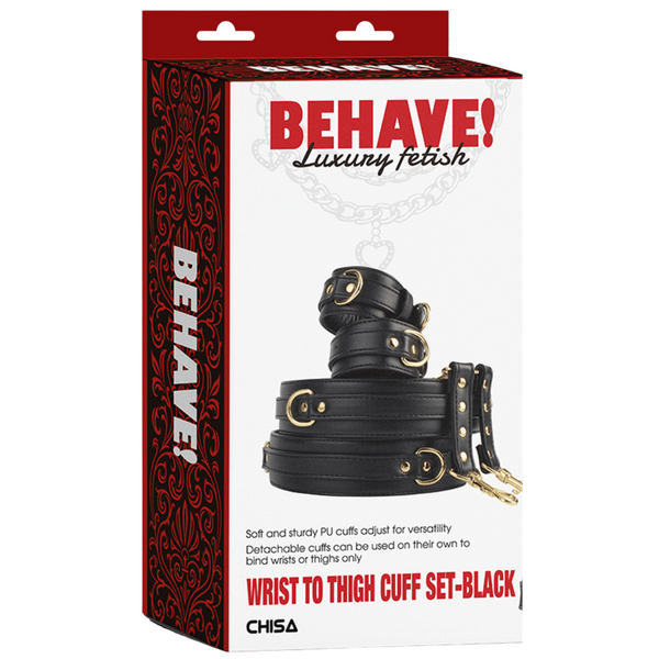 Wrist to Thigh Cuff Set – Adjustable Soft PU Cuffs Restraint Set > Bondage Gear > Restraints
