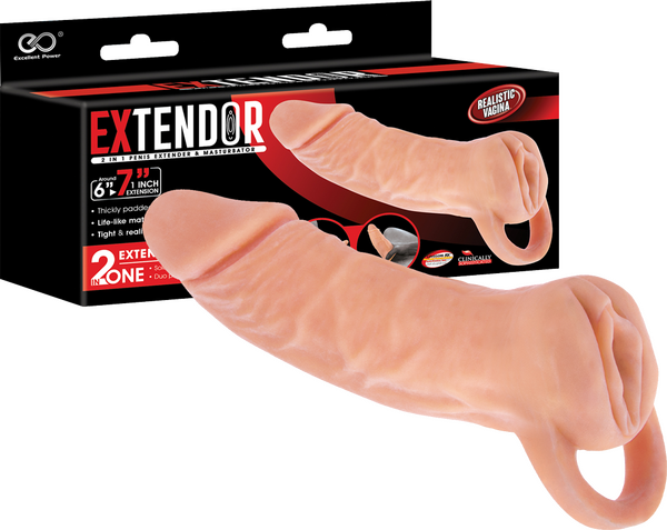 Extendor 7 Inch Penis Extender and Masturbator – 2-in-1 Sleeve with Vagina Opening Penis Extension Sleeve > Sex Toys For Men > Penis Sleeves