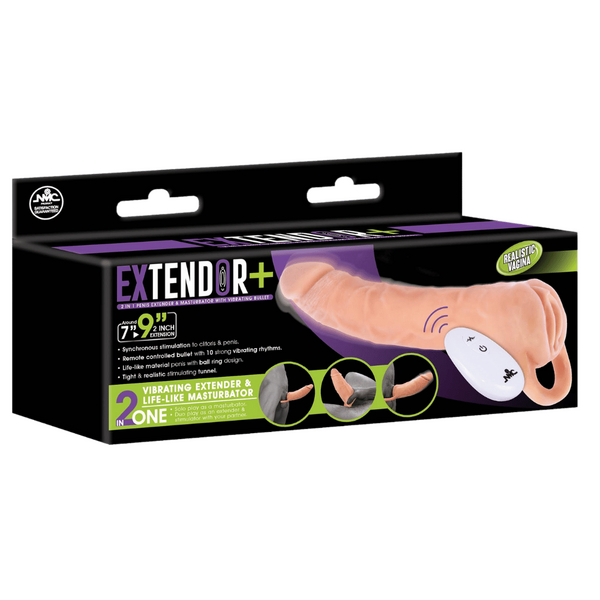 Extendor+ 9 Inch Flesh Sleeve (Wireless Remote Control) – Vibrating Penis Extender Sleeve and Vagina Stroker Masturbator > Sex Toys For Men > Penis Sleeves