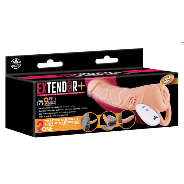 Extendor+ 9 Inch Beige Sleeve (Wireless Remote Control) – Vibrating Penis Extender Sleeve and Vagina Stroker Masturbator > Sex Toys For Men > Penis Sleeves