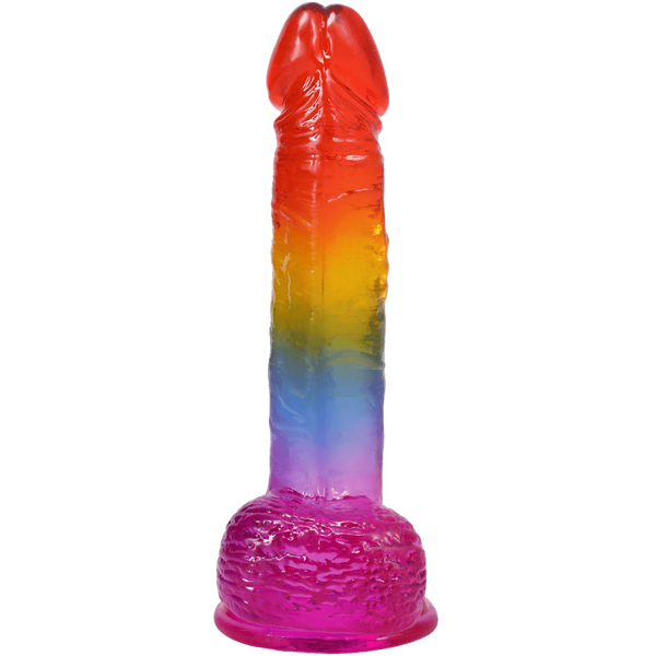 Crystal Jellies Rainbow Dong with Balls 8.5 Inch, front view