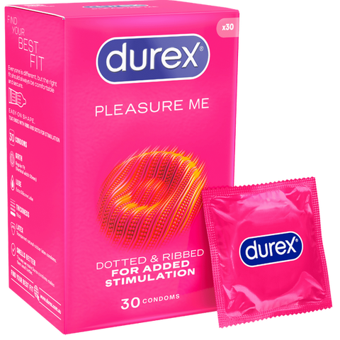 Durex Pleasure Me – Ribbed and Dotted Condoms 30 Pack for Extra Stimulation One Size > Essentials > Condoms