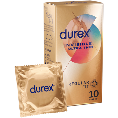 Durex Invisible Regular – Ultra Thin 54mm Nominal Width Condoms 10 Pack One Size > Essentials > Condoms