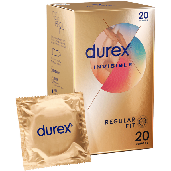 Durex Invisible Regular Fit – 56mm Thinnest Sensitivity Maximizing Condoms 20 Pack One Size > Essentials > Condoms