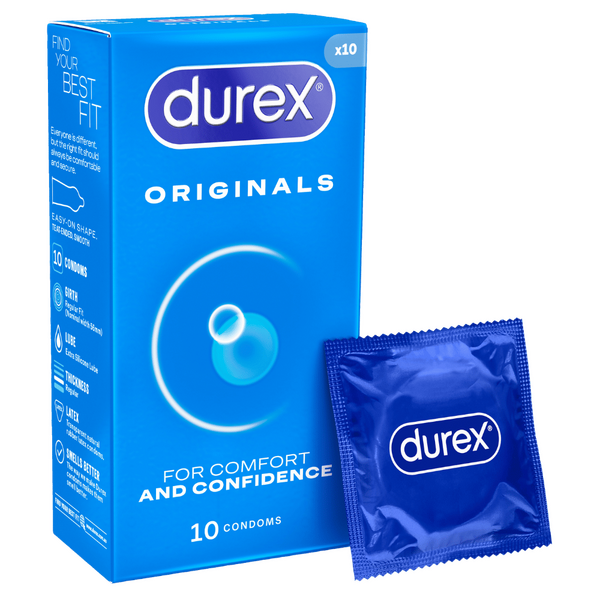 Durex Originals Easy-On Shaped Condoms – Comfortable Lubricated Latex Condoms 10 Pack One Size > Essentials > Condoms