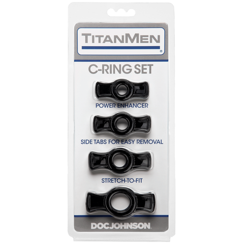 Titanmen Cock Ring Set (Black) – Stretchable Cock Rings Set Black > Cock Ring > Sets