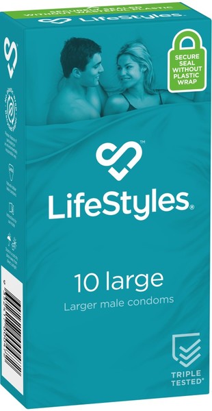Large Easy-Fit Condom – Flared 56mm Nominal Width Lubricated Condom 10 Pack > Essentials > Condoms