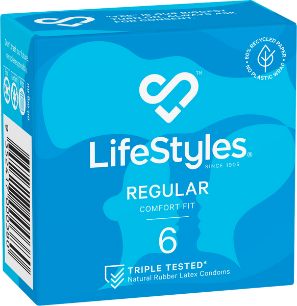 LifeStyles Regular Easy-Fit 54mm Nominal Width Latex Condoms 6 Pack One Size > Essentials > Condoms