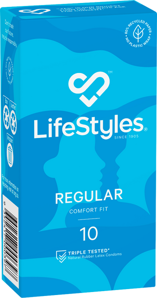 LifeStyles Regular – Easy-Fit Lubricated Latex Condoms 54mm 10 Pack > Essentials > Condoms