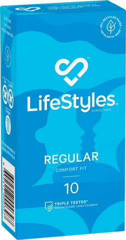 LifeStyles Regular – Easy-Fit Lubricated Latex Condoms 54mm 10 Pack > Essentials > Condoms