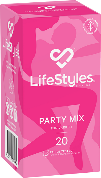 LifeStyles Party Mix – Assorted Flavoured Textured Condoms 53mm 20 Pack One Size > Essentials > Condoms