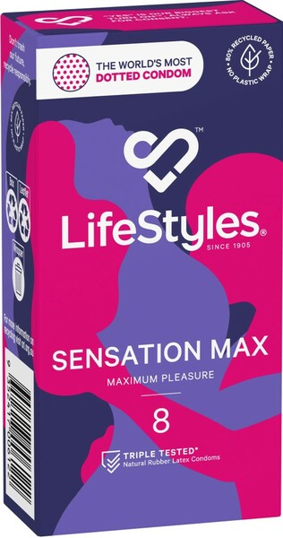 LifeStyles Sensation Max Studded Texture – Premium Lubricated Condoms 8 Pack One Size > Essentials > Condoms