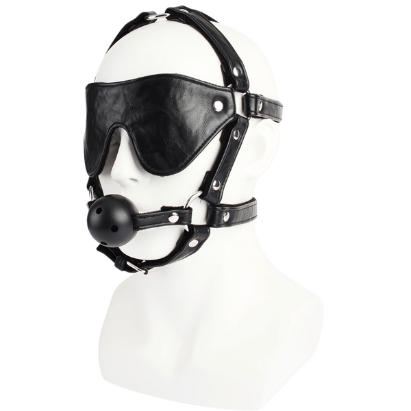 Adjustable Nickel-Free Metal Ball Gag With PU Leather Eye Mask > Bondage Gear > Gags and Bits
