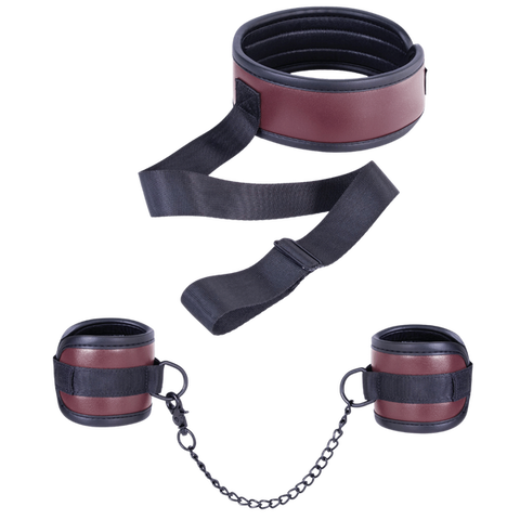 Adjustable Brown Collar with Handcuffs – Velcro Lock, Webbing Strap, 22.4cm Chain > Bondage Gear > Restraints