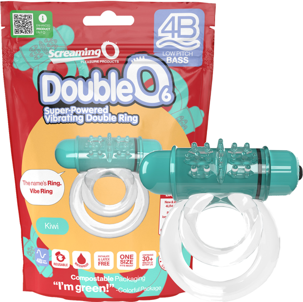 Double O 6 Vibrating Ring – Low Pitch Bass, Raised Ticklers, Long-Lasting Battery Ring Kiwi > Cock Ring > Vibrating