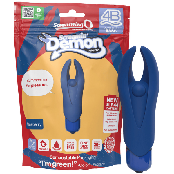 Demon 4B Low Pitch Bass – Deep-Rumbling 5-Speed Vibrator with Silicone Horns Blueberry > Vibrators > Mini Vibrators