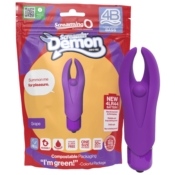 Demon 4B Low Pitch Bass – Deep-Rumbling 5-Speed Vibrator with Silicone Horns Grape > Vibrators > Mini Vibrators
