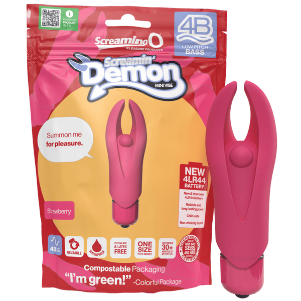 Demon 4B Low Pitch Bass – Deep-Rumbling 5-Speed Vibrator with Silicone Horns Strawberry > Vibrators > Mini Vibrators