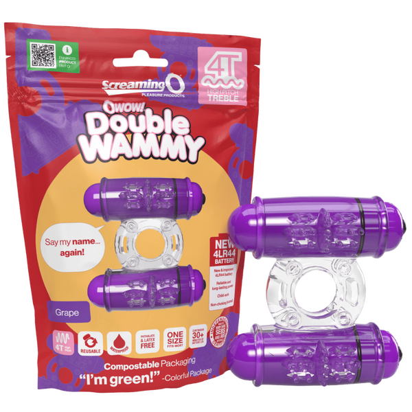 Double Wammy 4T – High Pitch Treble Vibrating Cock Ring with 5 Speeds and Pulse Pattern Grape > Sex Toys > Couples Toys