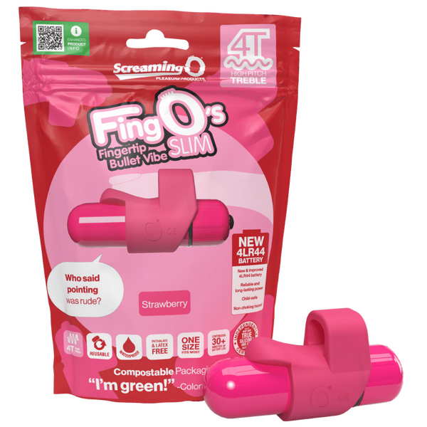 FingO Slim 4T – Waterproof Compact Finger Vibrator with High Pitch Treble Vibrations Strawberry > Vibrators > Finger Vibrators