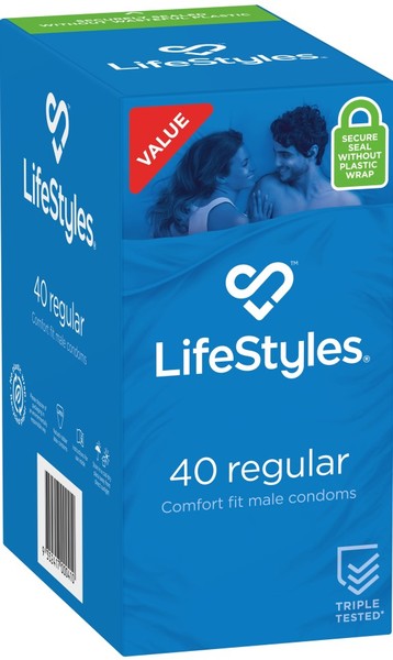 LifeStyles Regular Easy-Fit Smooth Lubricated 54mm Width Condom 40 Pack One Size > Essentials > Condoms