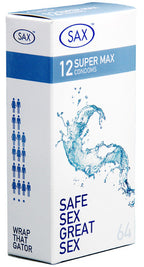 Sax Super Max Fit 12 Pack – 64mm Latex Condoms Pack of 12 One Size > Essentials > Condoms