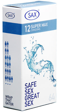 Sax Super Max Fit 12 Pack – 64mm Latex Condoms Pack of 12 One Size > Essentials > Condoms