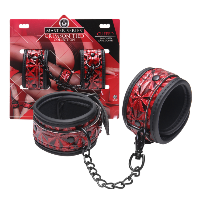 Crimson Tied Embossed Ankle Cuffs – Adjustable Bondage Accessories > Bondage Gear > Restraints