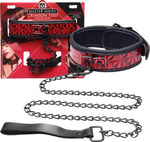 Crimson Tied Collar With Leash – Adjustable Collar and Leash Set One Size > Bondage Gear > Collars & Leashes