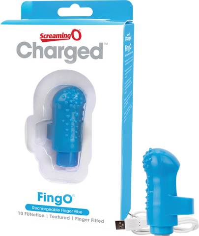 Charged Fing O Rechargeable Mini Finger Vibrator with Vooom Technology Silicone and ABS Blue > Vibrators > Finger Vibrators