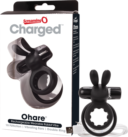 Charged Ohare – Rechargeable Double Cock Ring Rabbit Vibrator Black > Sex Toys > Couples Toys