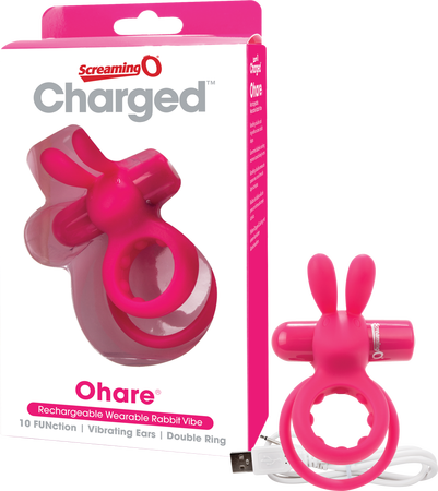 Charged Ohare – Rechargeable Double Cock Ring Rabbit Vibrator Pink > Sex Toys > Couples Toys