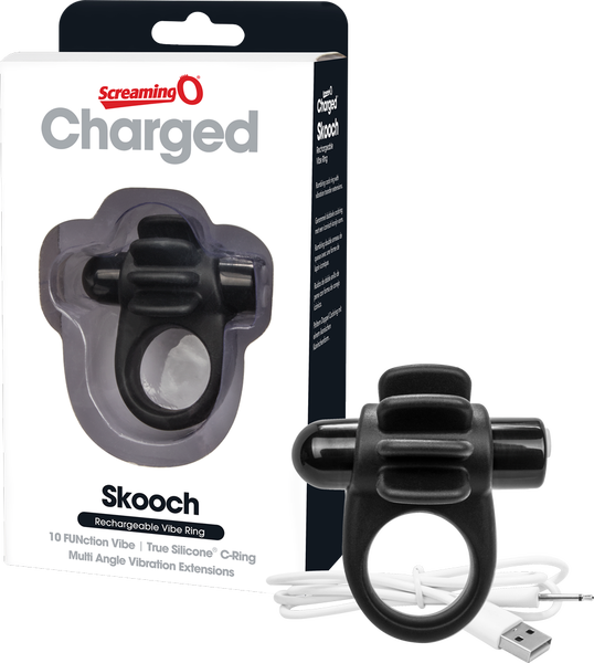 Skooch Charged Rechargeable Vibrating Cock Ring with Textured Silicone Stimulation Black > Sex Toys > Couples Toys