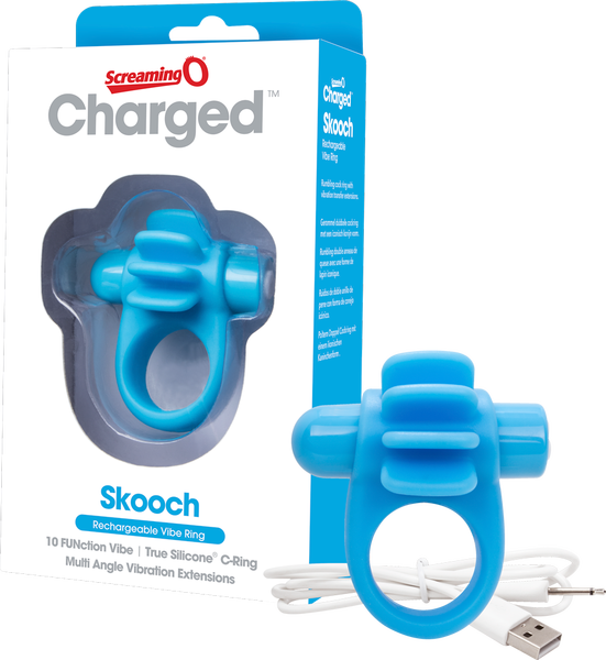 Skooch Charged Rechargeable Vibrating Cock Ring with Textured Silicone Stimulation Blue > Sex Toys > Couples Toys