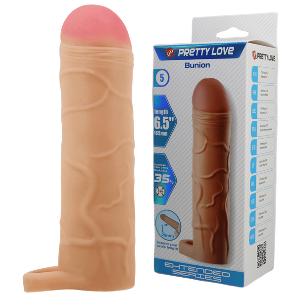 Bunion 6.5 Inch Stretchy Shaft Cock Sleeve Penis Sheath Beige > Sex Toys For Men > Penis Sleeves