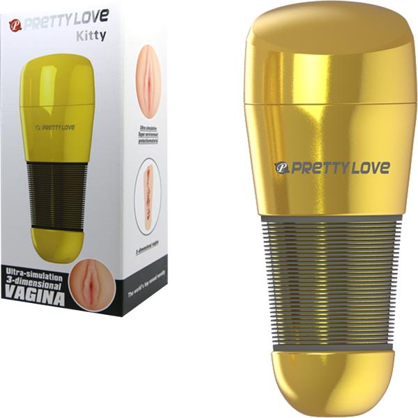 Pretty Love Kitty Vagina Masturbator – Ultra-Simulation Gold > Sex Toys For Men > Masturbators > Vibrating